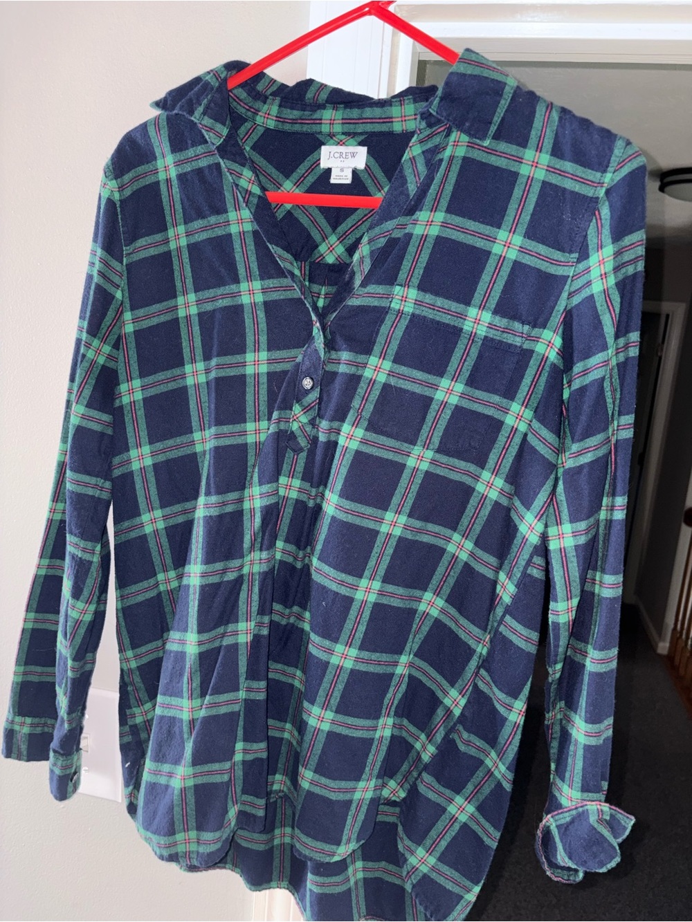 J. Crew Navy and Green Plaid Casual Button-Down Shirt